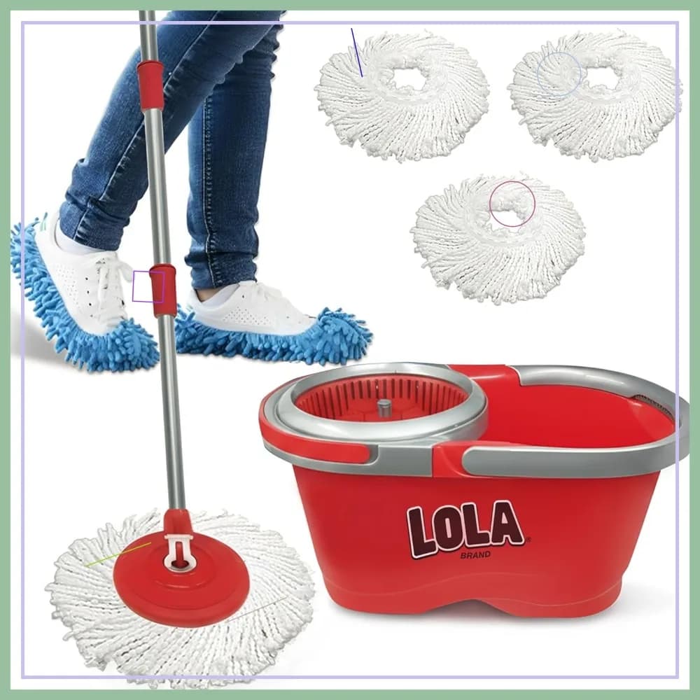 Set Secchio e Mop Girevole con 3 Testine in Microfibra Lavabili, Strizzatore Senza Mani ad Asciugatura Rapida, Facile Asciugatura a Rotazione, Senza Pedale