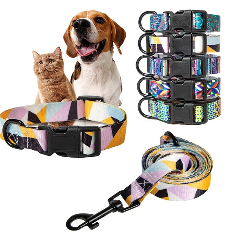 Set collare e guinzaglio per cani e gatti in stile Boemia per cani di piccola taglia Chihuahua Cucciolo Collari regolabili Guinzaglio da passeggio Bulldog francese