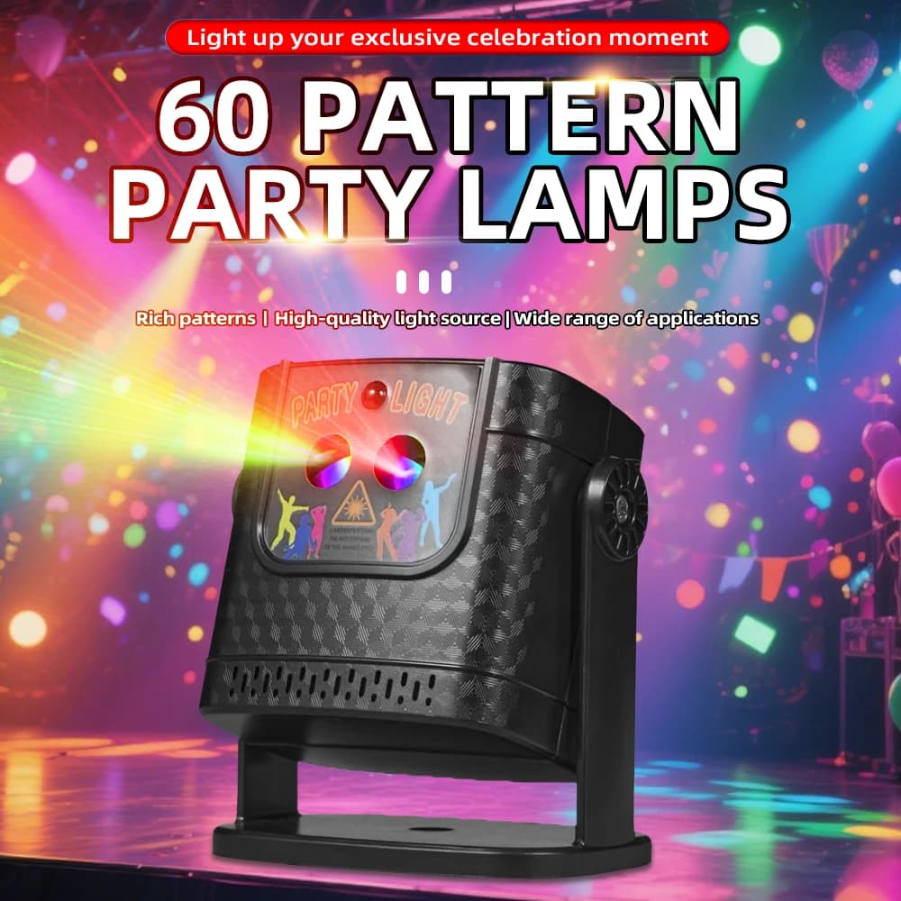 Luci da festa stroboscopiche laser alimentate tramite USB Proiettori da discoteca DJ Decorazioni da campeggio portatili per famiglie Spettacolo di luci per eventi