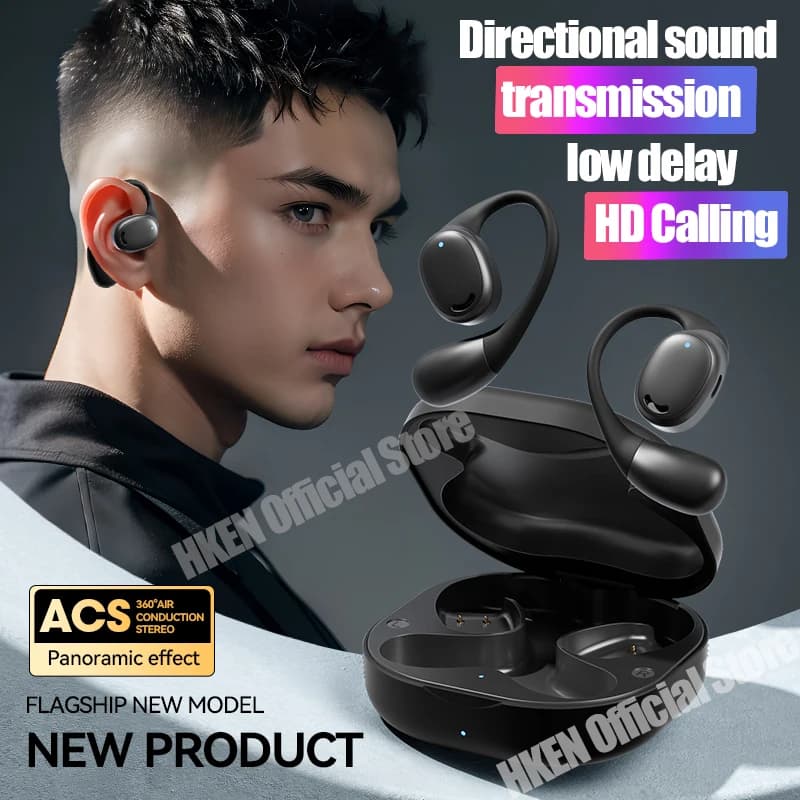 HKEN Auricolari Bluetooth Gancio per l'orecchio Cuffie wireless con microfono Cuffie per chiamate HD con audio HIFI per tutti gli smartphone