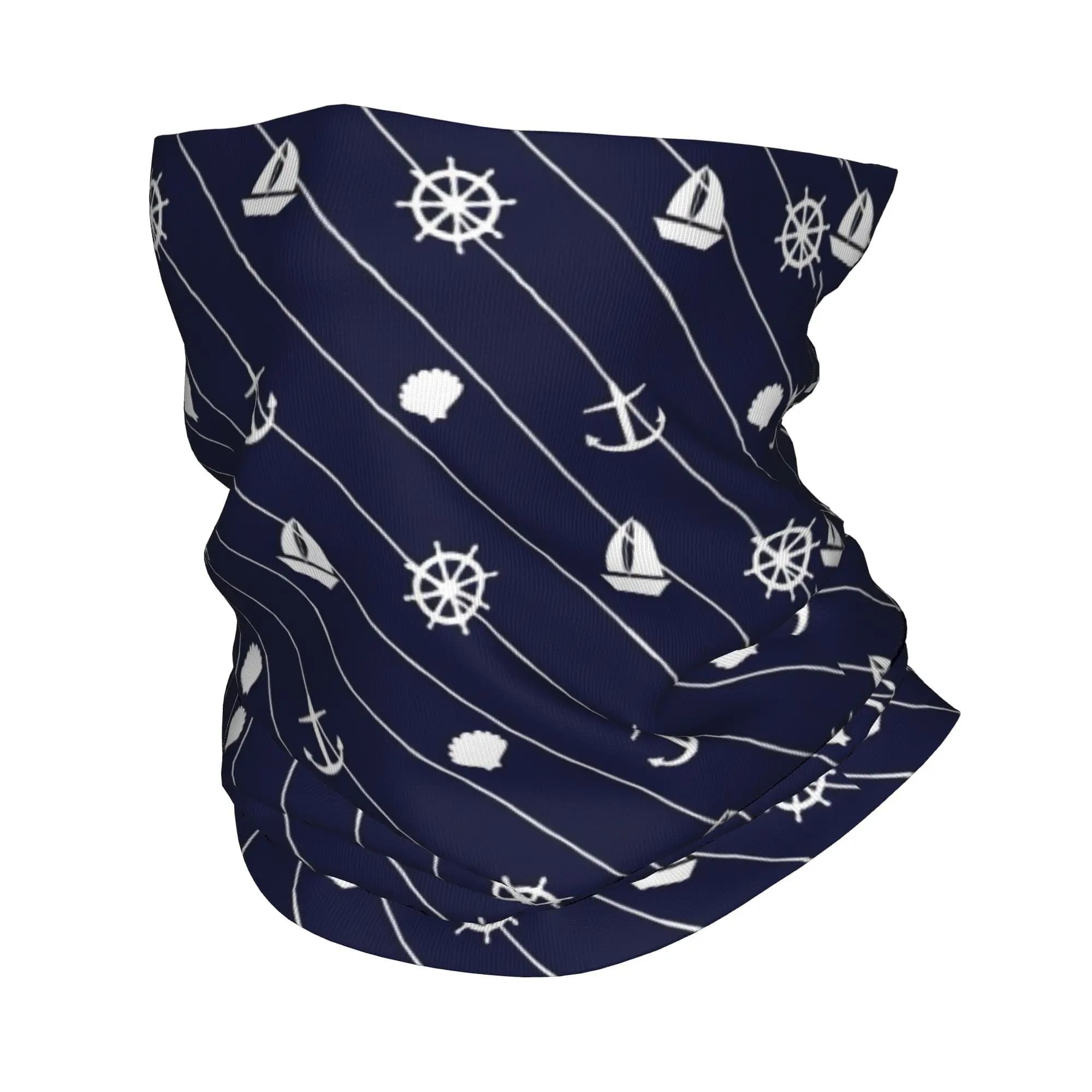 Ghetta per il collo con bandana per barca con ancoraggio nautico a strisce blu navy personalizzate per escursionismo, caccia, donna, uomo, sciarpa avvolgente, fascia per capelli