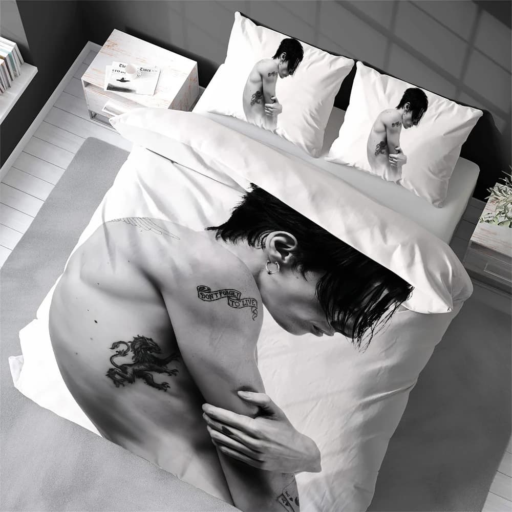 Set Copripiumino Y-Yungblud, Stile Idoli, Biancheria da Letto Morbida in Cotone, Set 3 Pezzi, Regalo per Dormitorio Studentesco