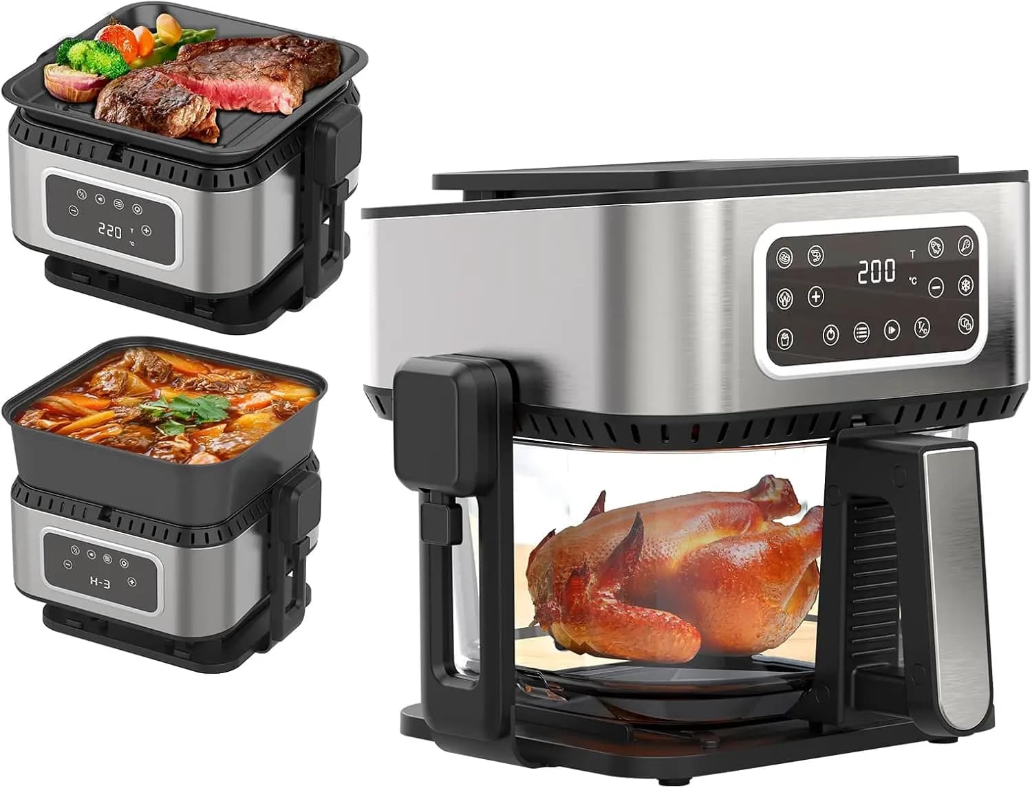 5.2-Quart 5-in-1 Multifunctional Air Fryer Oven with Turbo Crisp Technology, Removable Grill Pan, See-Through Window & Touchscre