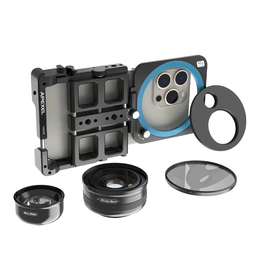 APEXEL Universal Video Kit for Metal Phone Portable Smartphone Vlog Cage Multifunction Phone Stabilizer for iPhone Android