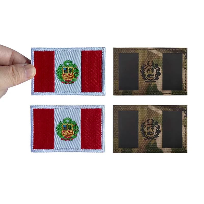 2PCS,1PCS/Peru Flag,Peruvian Logo Embroidery Clothes Applique Tactical Patches,IR Reflective Badge Military Backpack Sticker