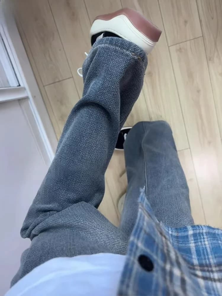 American Vibe Men's Summer Trendy Ice Silk Jeans Thin Straight Leg Starry Pattern Casual Straight Fit Jeans Youth