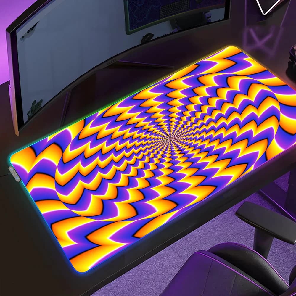 Tappetino per Mouse 3D con Effetto Illusione Ottica, Retroilluminazione LED RGB, Micro USB, Tappetino da Scrivania XXL in Gomma