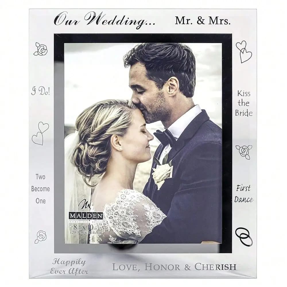 Designs Our Wedding Mirrored Glass With Mirrored Inner Border Picture Frame, 8x10, Silver