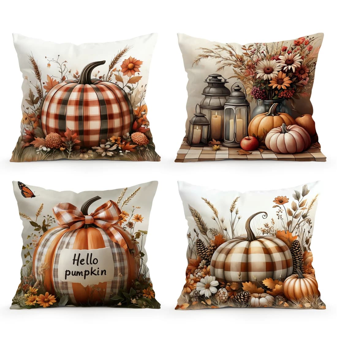 Autumn Checkered Pumpkin Pillowcase Cushion 45x45cm Throw Pillow Cover Sofa Chair Cushion Cover Pillowslip Home Decor