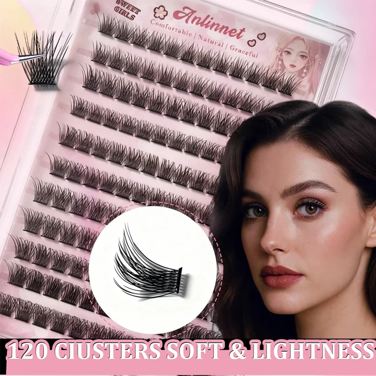 10 files, 120 natural eyelash clusters, glue-free eyelashes, self-adhesive fake eyelashes, make-up, eyelash extension