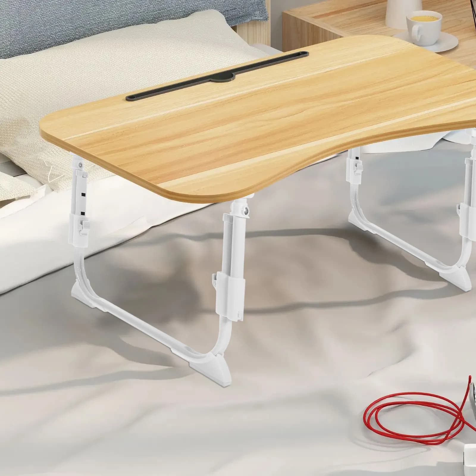2Pcs Foldable Self-Locking Table Legs for Bed Desk Laptop Desk Student Table Adjustable Height Iron Furniture Legs with Nonslip