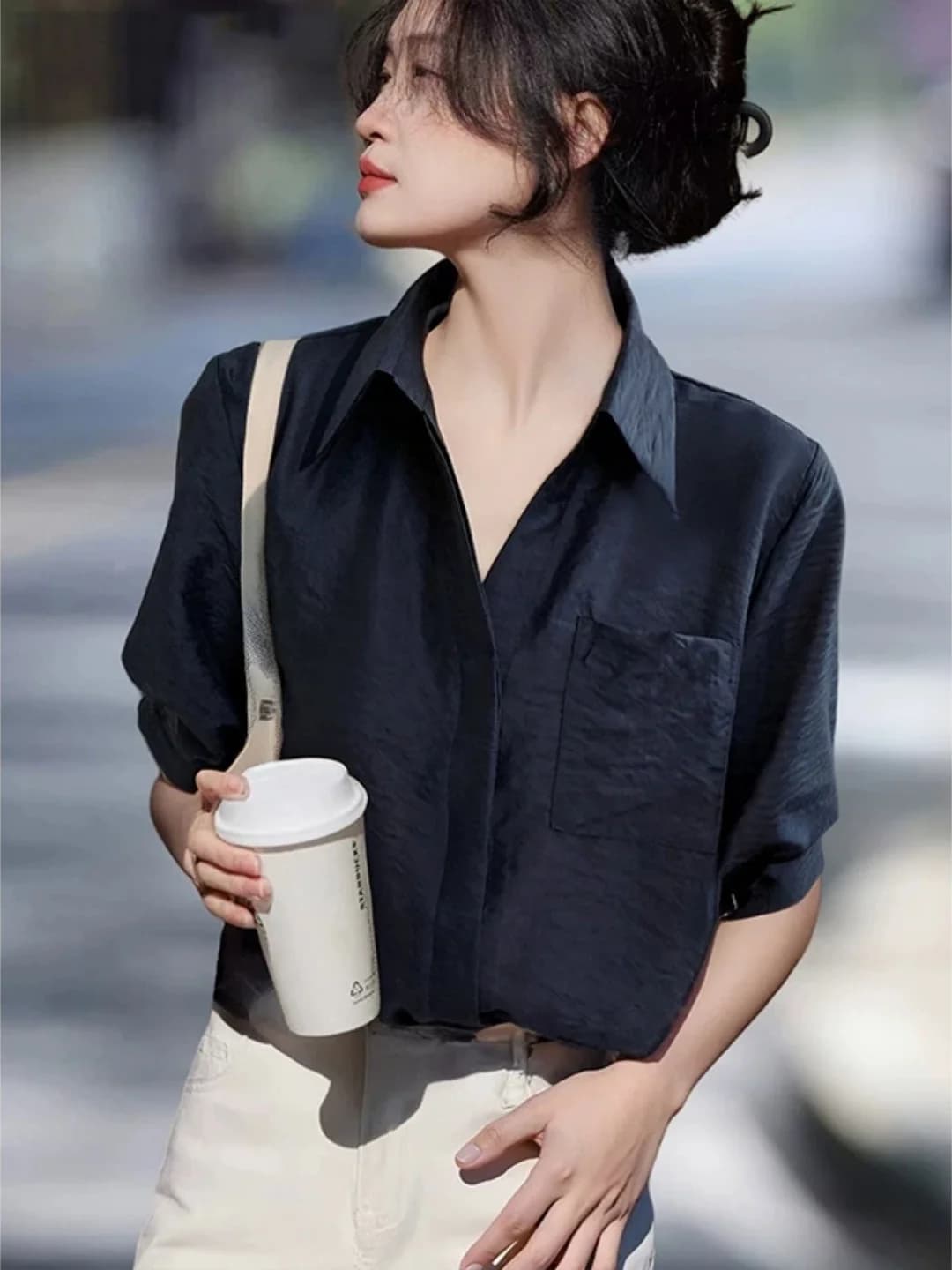 Fashionable Summer Commute Women's Shirt Trendy European Style Airy Lazy Fashion Sunscreen Top Straight Cut Short Sleeve