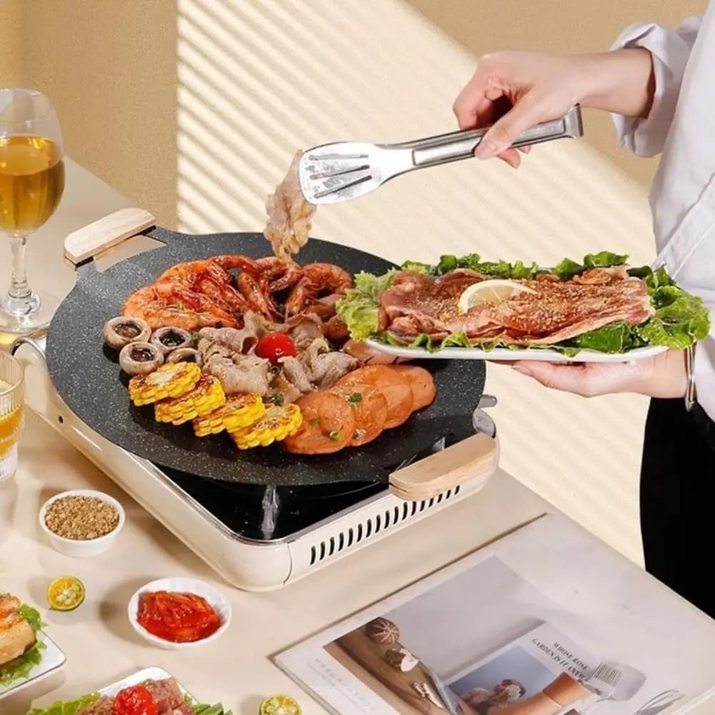 Removable Legs Grill Pan Korean Style Bbq Grill Pan for Stove Top Cast Iron Camping Griddle Non-stick Round Frying Pan