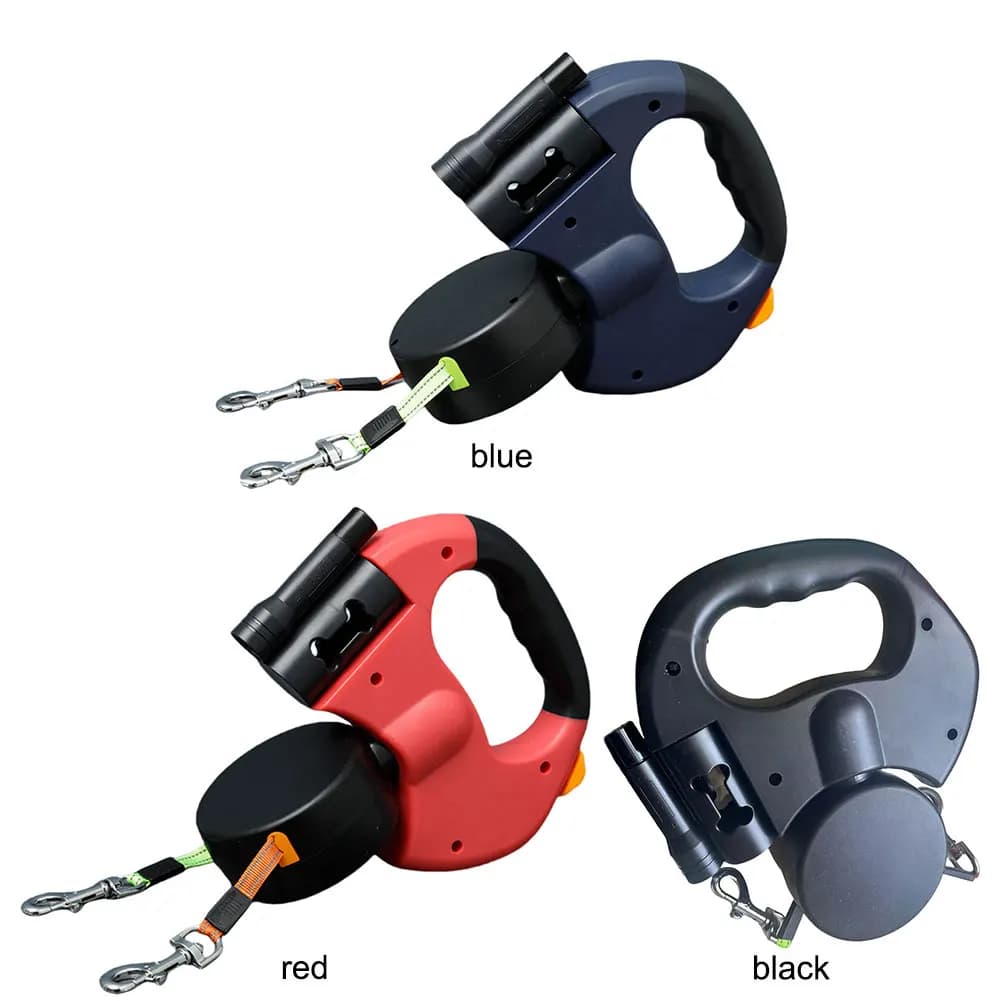 Guinzaglio per cani a doppia testa Guinzaglio da passeggio per cani Girevole a 360 gradi Guinzaglio per animali doppio con luce a LED Guinzaglio per cani retrattile Forniture per animali domestici