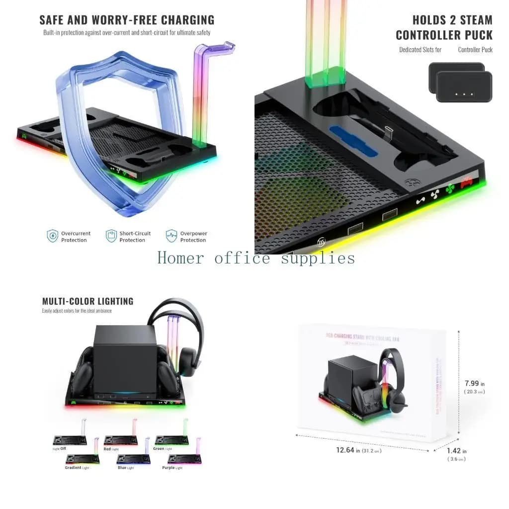 K43B Premium ABS Hose Cooling Stand For Steam Controller With 3 Speed Quiet Fan Controller Charging Base And Headphone Hanger