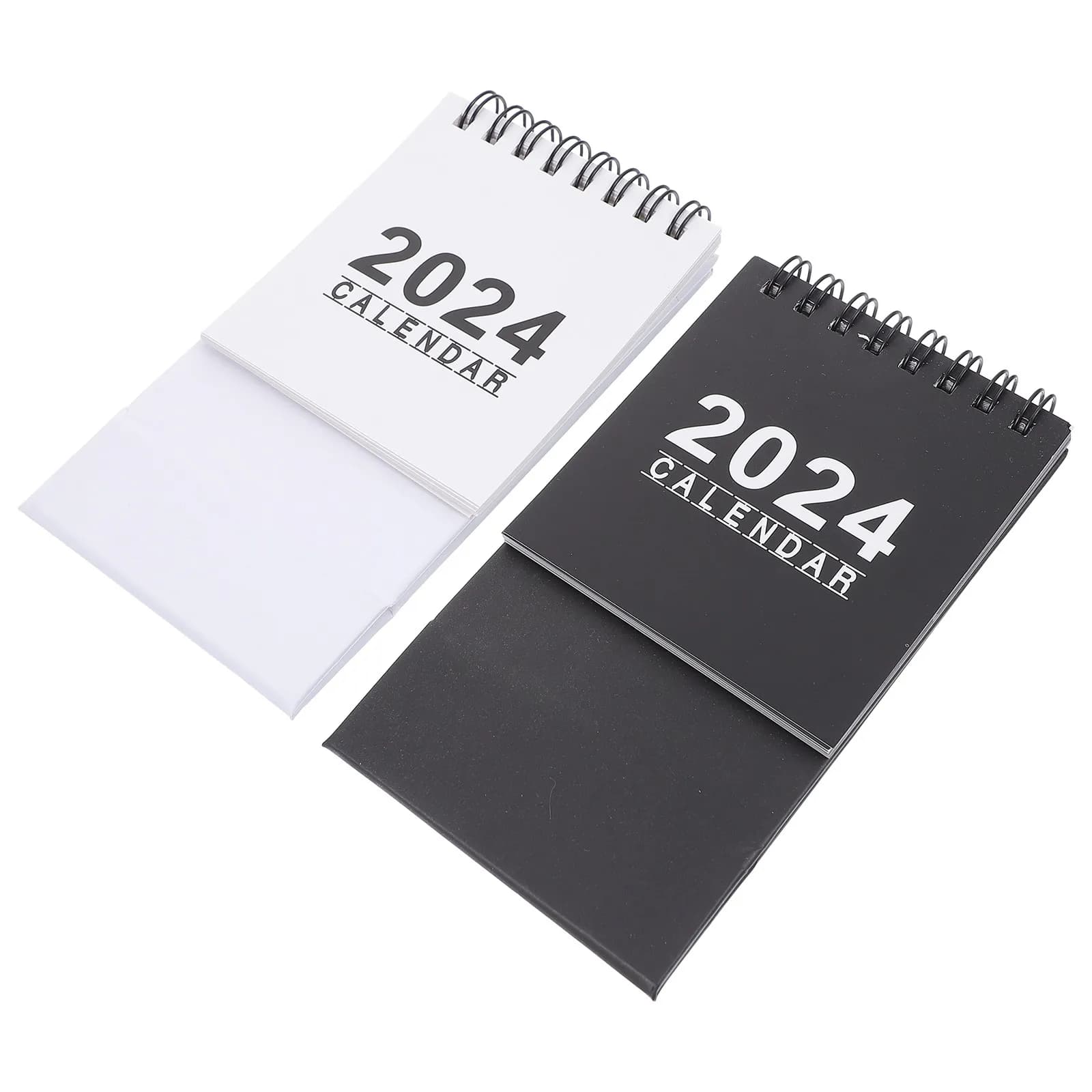 2 Pezzi Mini Calendario da Tavolo in Carta e Metallo 2024, Calendario da Scrivania per Ufficio e Casa, Accessorio per Agenda Giornaliera