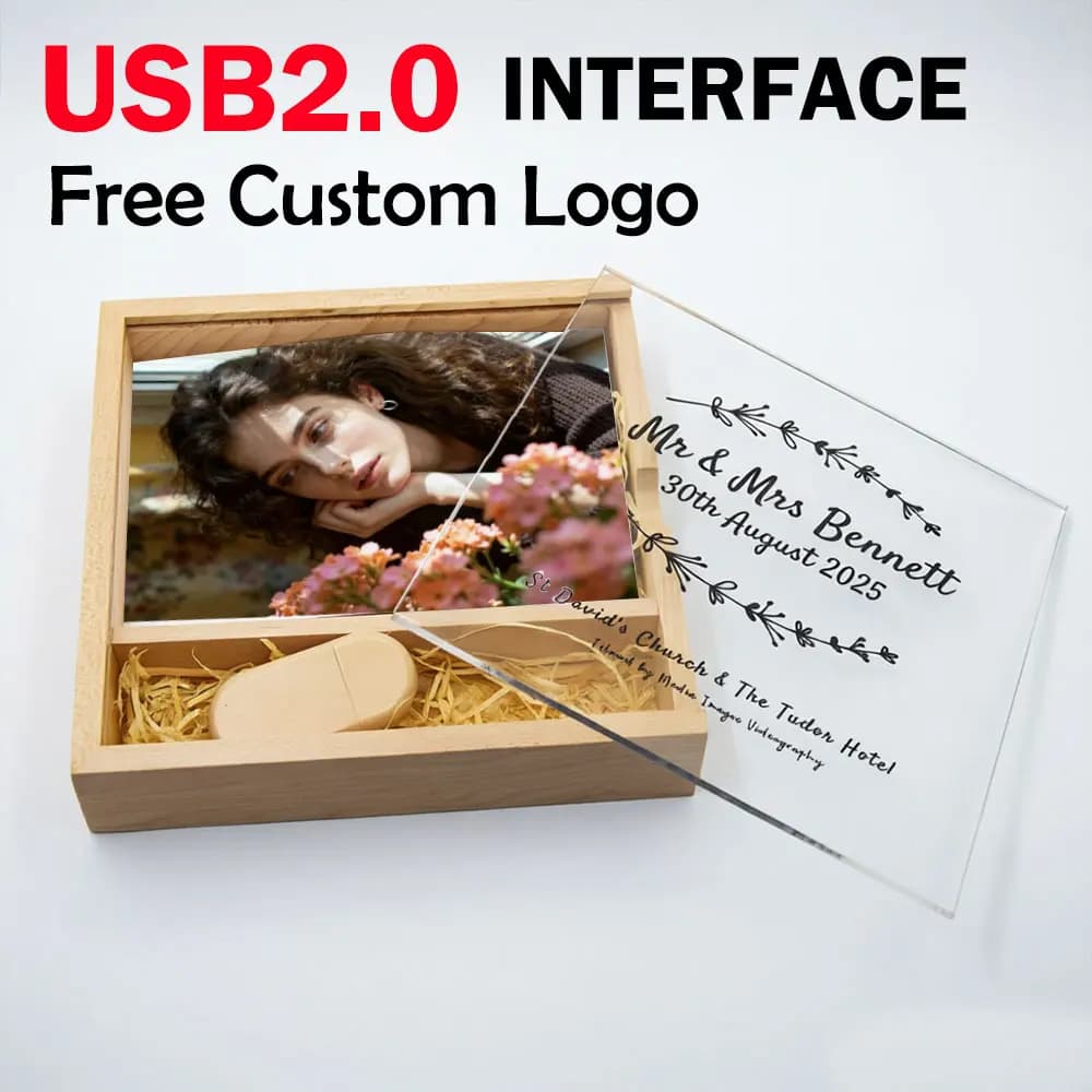 1 pz. USB 3.0 Flash Drive con logo personalizzato gratuito, scatola in legno per album fotografico, chiavetta di memoria da 32GB, 64GB, 4GB, regalo creativo per matrimonio