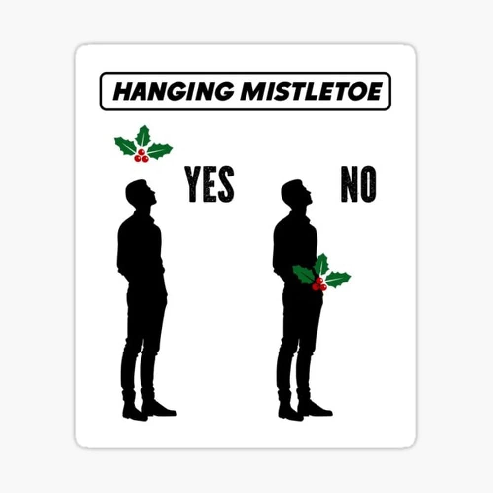 Hanging Mistletoe Inappropriate Christmas Meme Rude Adult Couples Humor Sticker for Laptop Decor Bedroom Car Cute Cartoon Art F