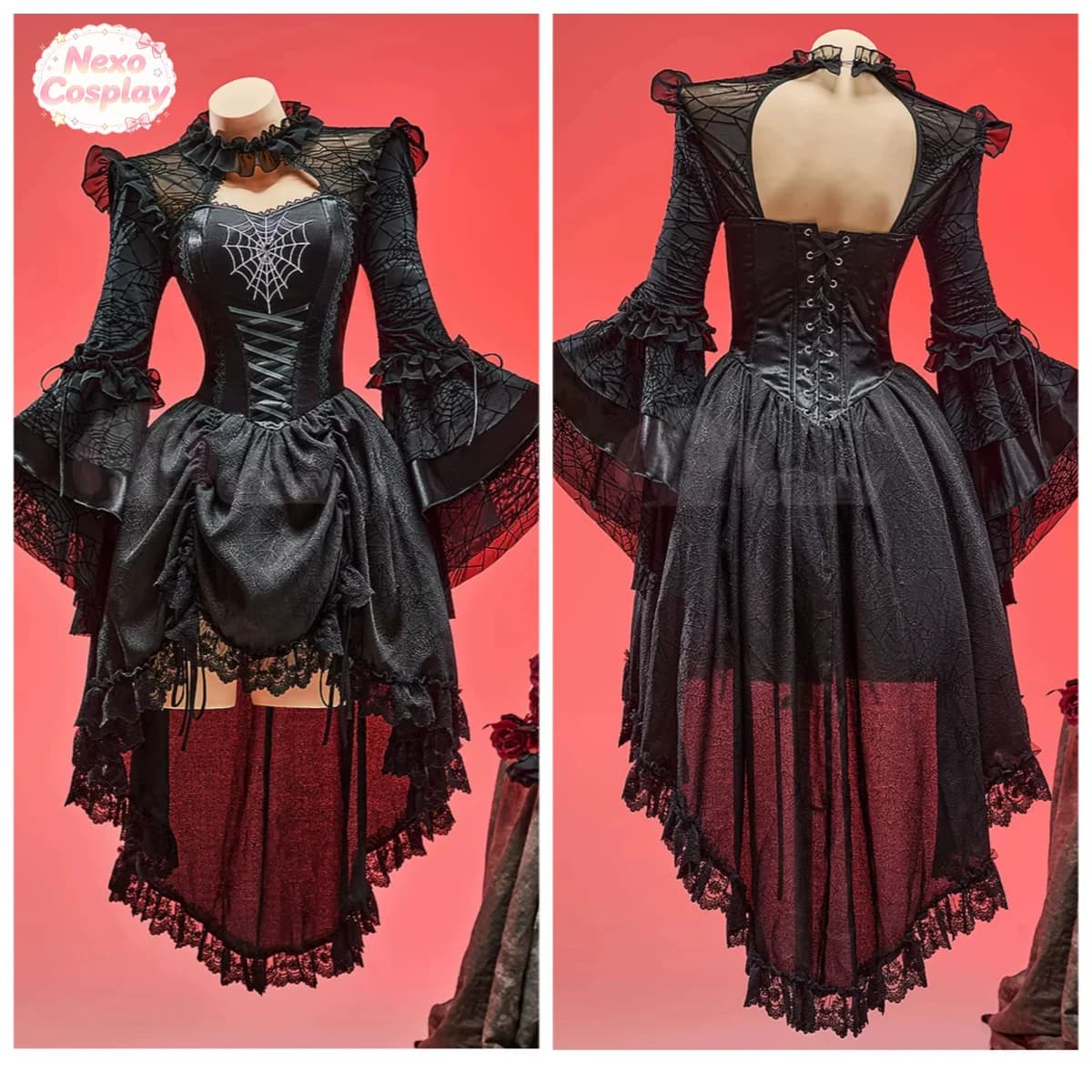 Original Fate Nocturne Gothic Lolita Dress Black Spider Web Halloween cosplay Dress NexoCosplay