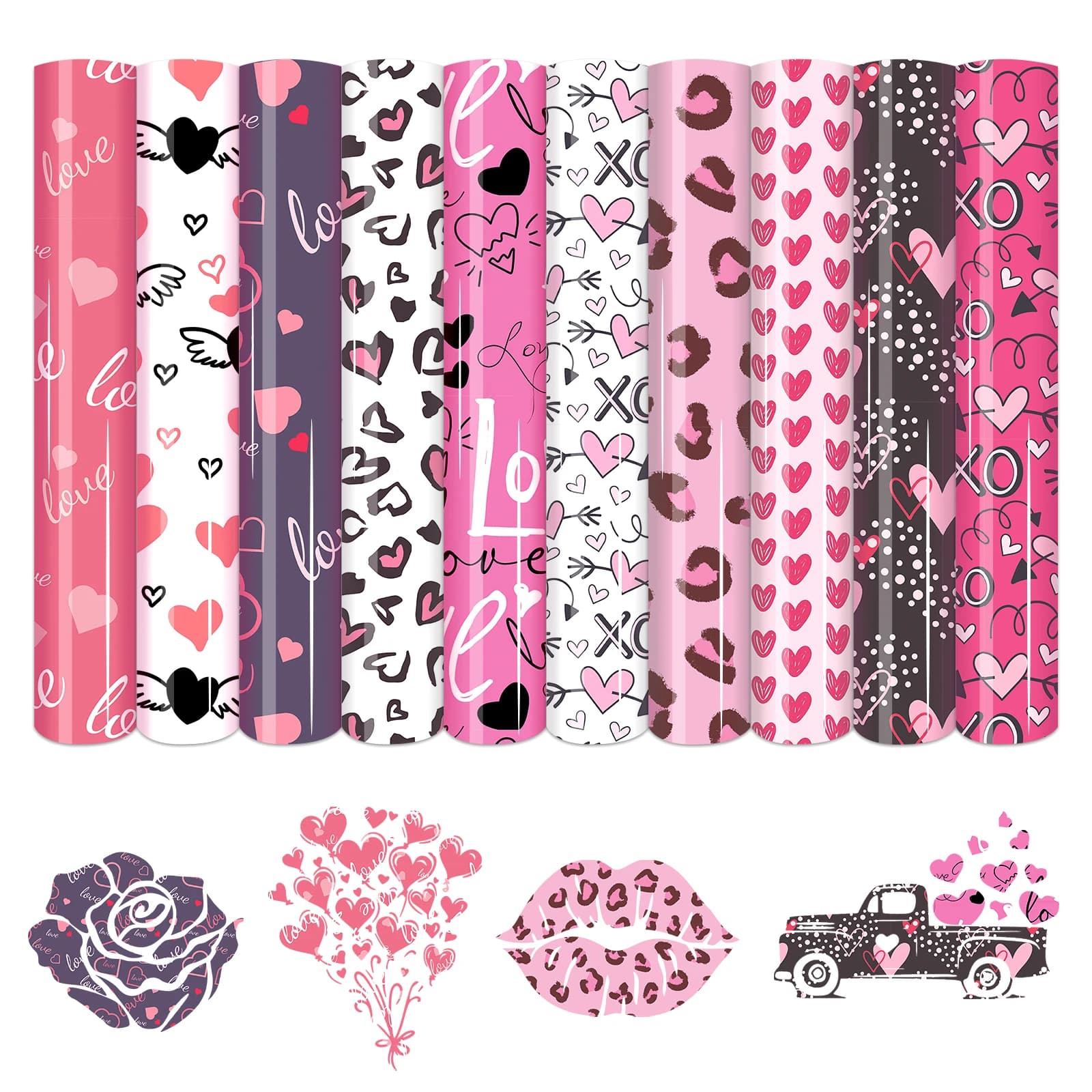 Valentine's Day Heat Transfer Vinyl -10 Sheets 12''' x 10'''Nero HTV Model black thermoadhesive on vinyl for shirts