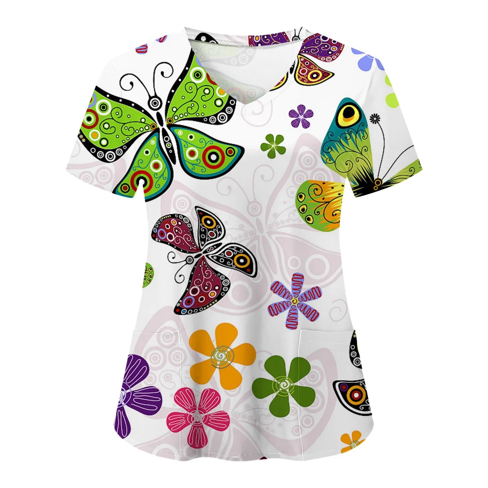 Uniformi infermieristiche per donne Uniformi cliniche con motivi floreali semplici Prodotti Uniforme chirurgica con stampe di moda a maniche corte con scollo a V