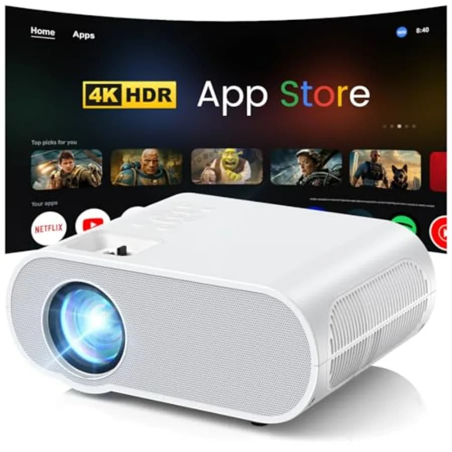 Proiettore Smart 1500 ANSI 4K con WiFi e Bluetooth, Mini Proiettore con Sistema di Streaming Integrato e App