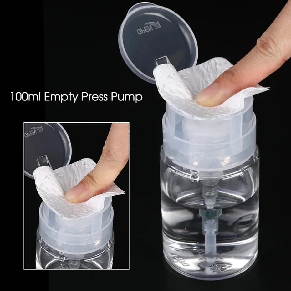 100ml Dispenser for enamel solvent, rechargeable bottle with pressure pump for manicure and nail art tools, container for detergent liquids