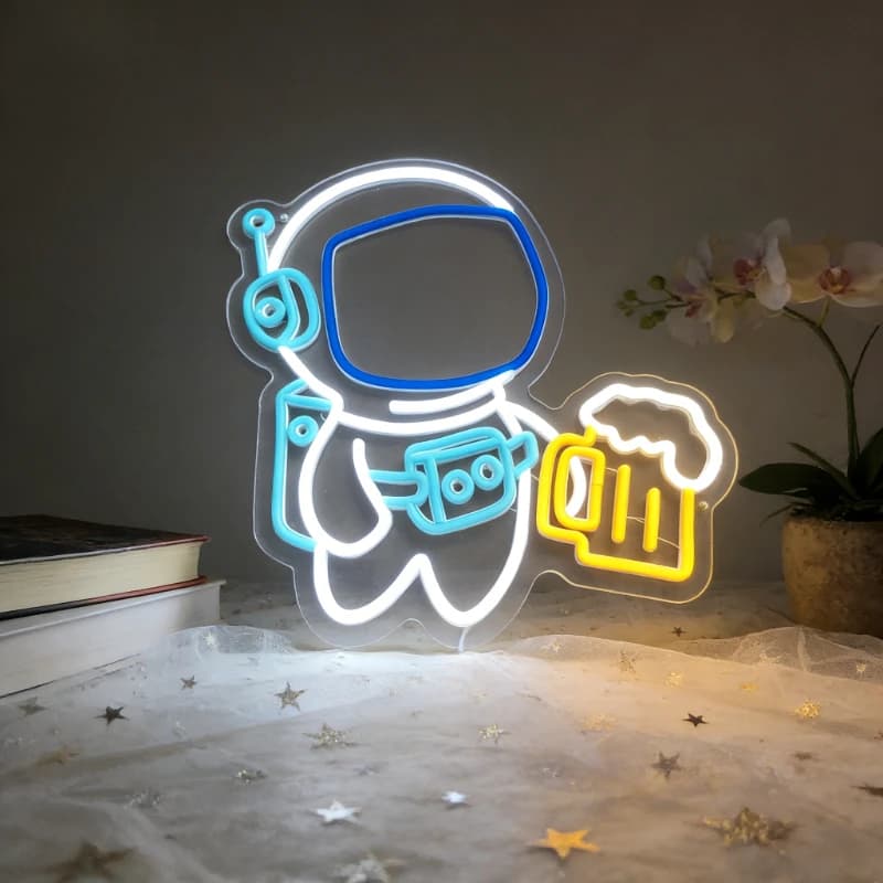 Insegna al Neon LED 'Astronauta che Beve Birra', Luce Notturna Ricaricabile USB, Decorazione Artistica da Parete per Casa, Bar, Sala Giochi, Feste