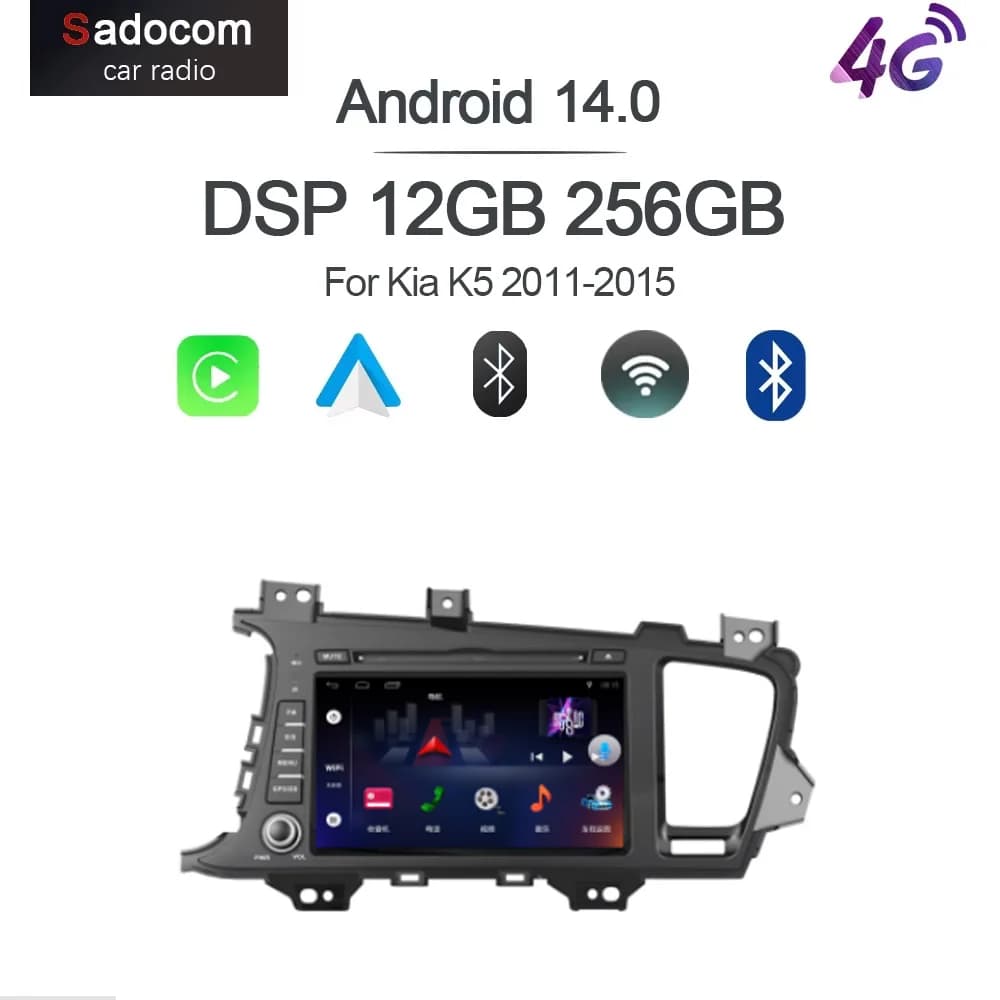 Autoradio Android 15 con CarPlay, Schermo 8\", DSP, 8 Core, 12GB RAM, 256GB ROM, GPS, Multimedia, Navigazione per Kia K5 2011-2015