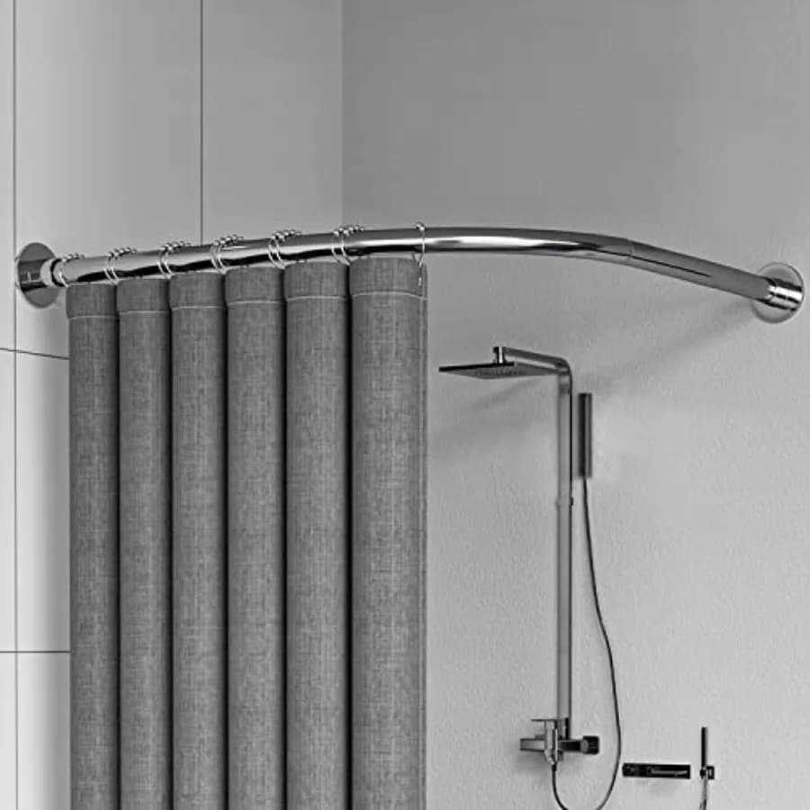 Asta per Tenda Doccia Curva ad Angolo 29.5-37.4" x 29.5-37.4" Estensibile a Forma di L, Regolabile, Installazione Senza Foratura