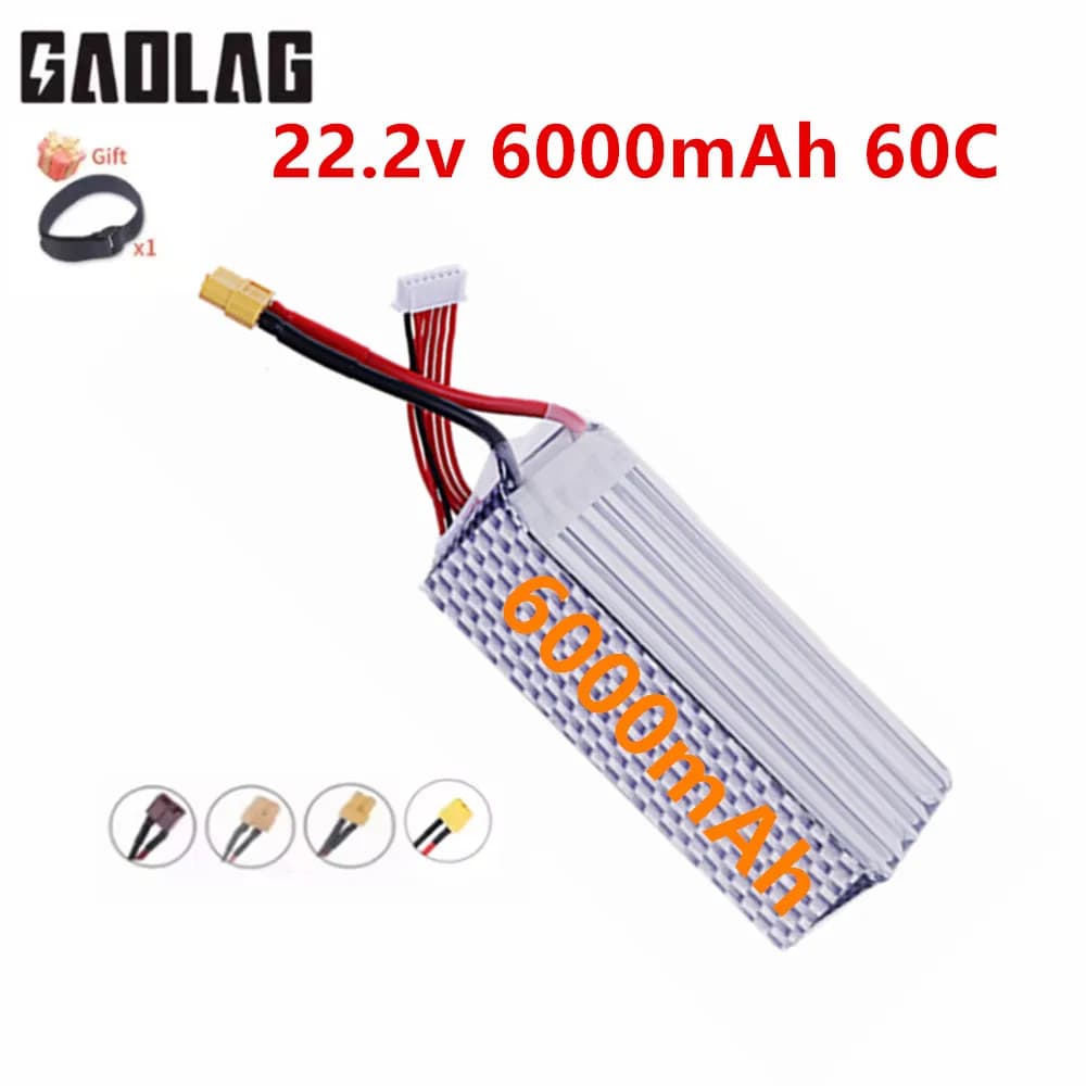 Batteria Ricaricabile 6S 22.2V 6000mAh 60C Lipo RC per Auto RC, Camion FPV, Elicottero con Connettore XT60 XT90
