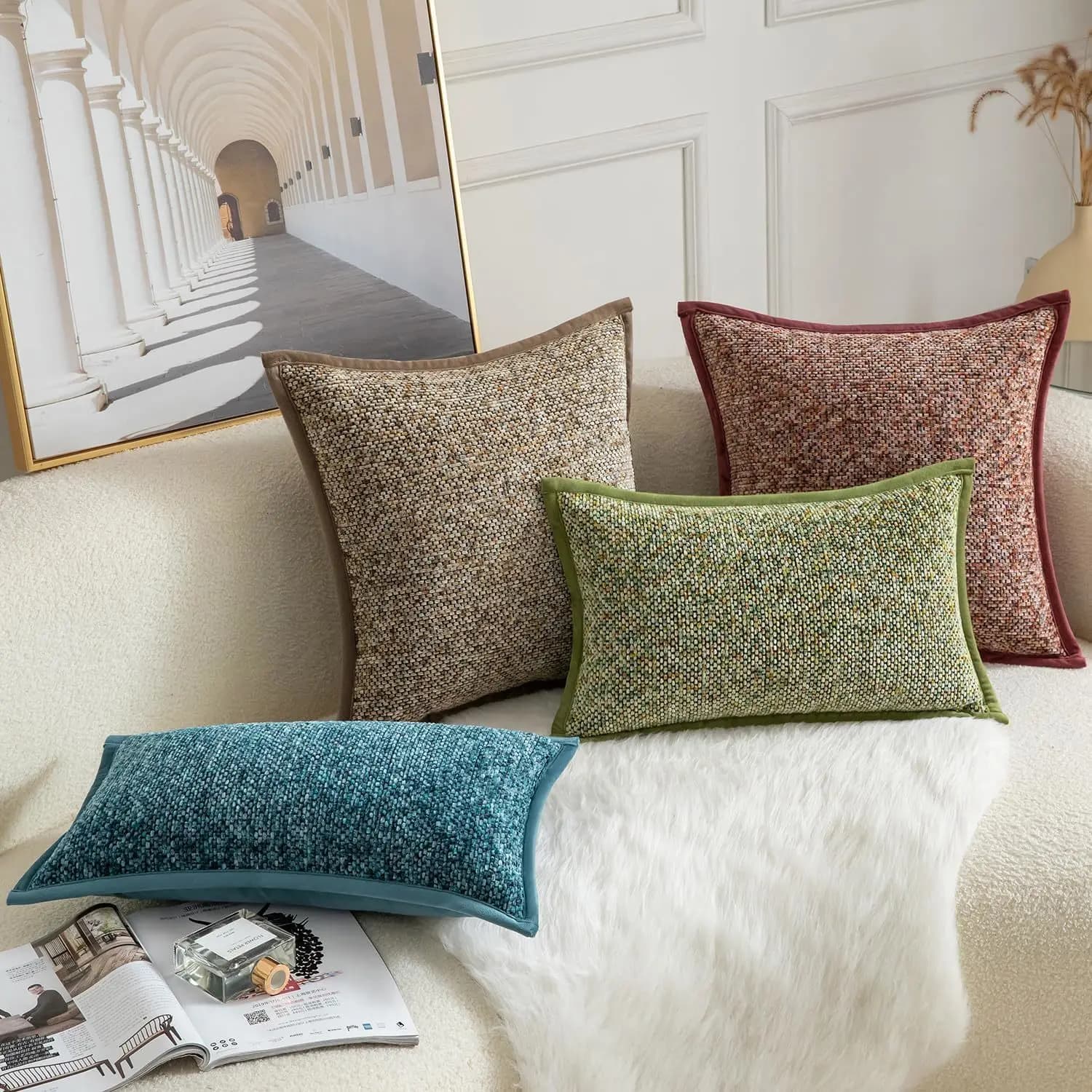 Fodere per cuscini decorativi in ciniglia tie-dye, morbide e accoglienti, in velluto, per divano, letto e soggiorno