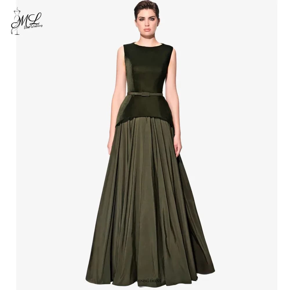 ML Patchwork Women Evening Dresses Scoop Collar Sleeveless Party Dresses Fashionable A Line Draped Banquet Gown