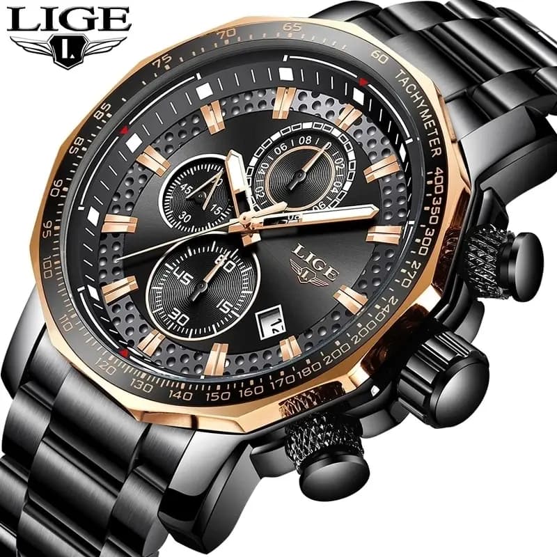 LIGE New Sport Chronograph men's watches Top Brand Luxury Full Steel Quartz Clock Waterproof Big Dial Watch Men Montre Homme