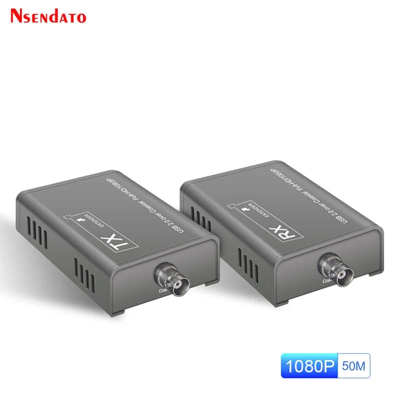 Extender KVM USB 2.0 on coaxial cable 1080p 50M, transmitter and video receiver on woven torque, USB extender KVM Switch for PC TV