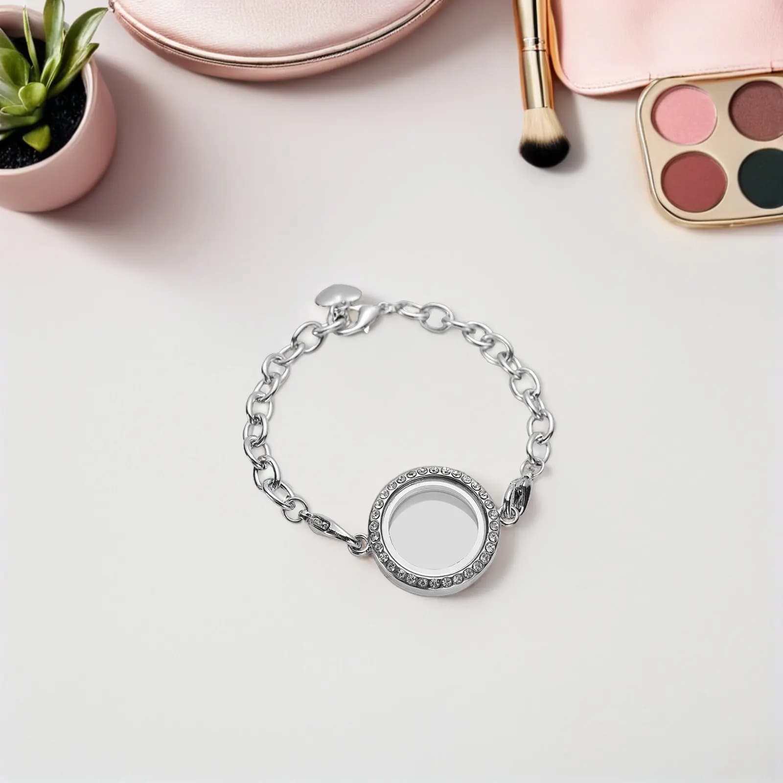 Photo Frame Bracelet Rhinestone Bracelet for Women Fashion Openable Circle Picture Memorial Locked Frame Jewelry Casual Formal