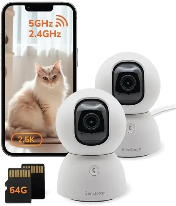 Telecamera di Sicurezza Pan-Tilt 2.5K con Rilevamento AI, 360° ° Copertura, WiFi Dual-Band, Comunicazione Bidirezionale, Archiviazione Cloud e SD
