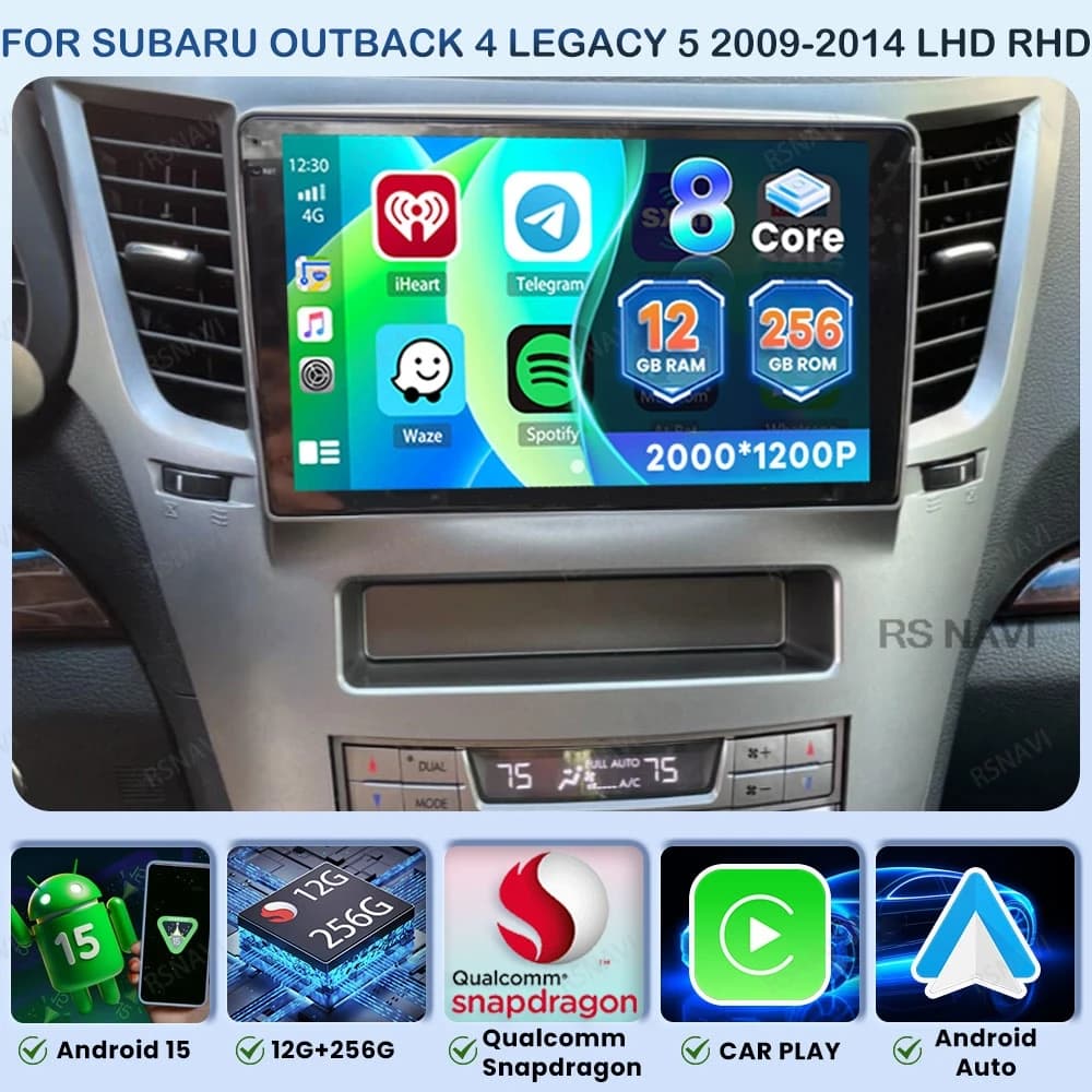 Android 15 Car Radio For Subaru Outback 4 Legacy 5 2009-2014 RHD WIFI+ 4G LTE BT DVD Navigation Multimedia AI Voice Head Unit