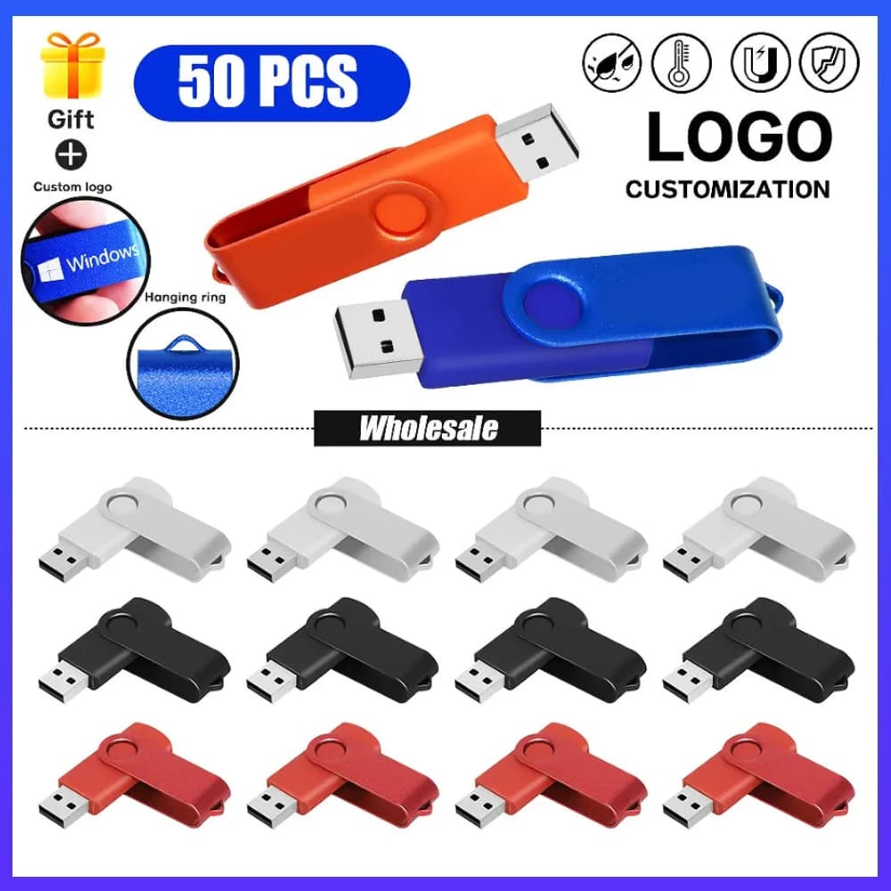 50 Pezzi/Lotto Chiavette USB 4GB 2GB 1GB Pendrive Memory Stick 128MB 512MB 32GB 16GB 8GB All'ingrosso Disco USB in Metallo Logo Personalizzato Gratuito