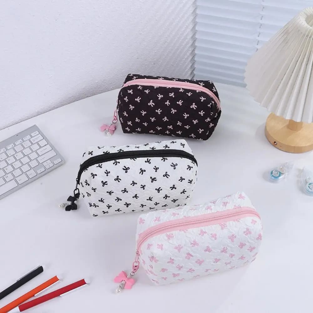 Borsa per penne Bowknot Borsa per cancelleria portatile di grande capacità Borsa per cancelleria multifunzionale Astuccio per matite per studenti