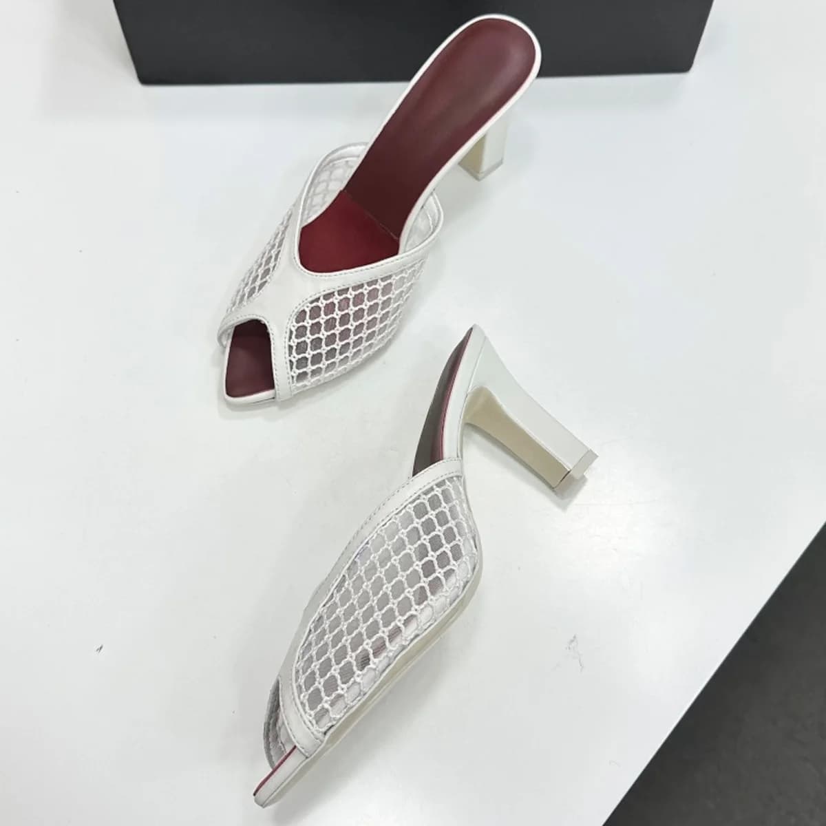 2026 Women's Soft Mesh & Leather Peep-Toe Block-Heel Mules, Fashion Slip-Ons Classic Daily Office Evening Shoes YYT26041940