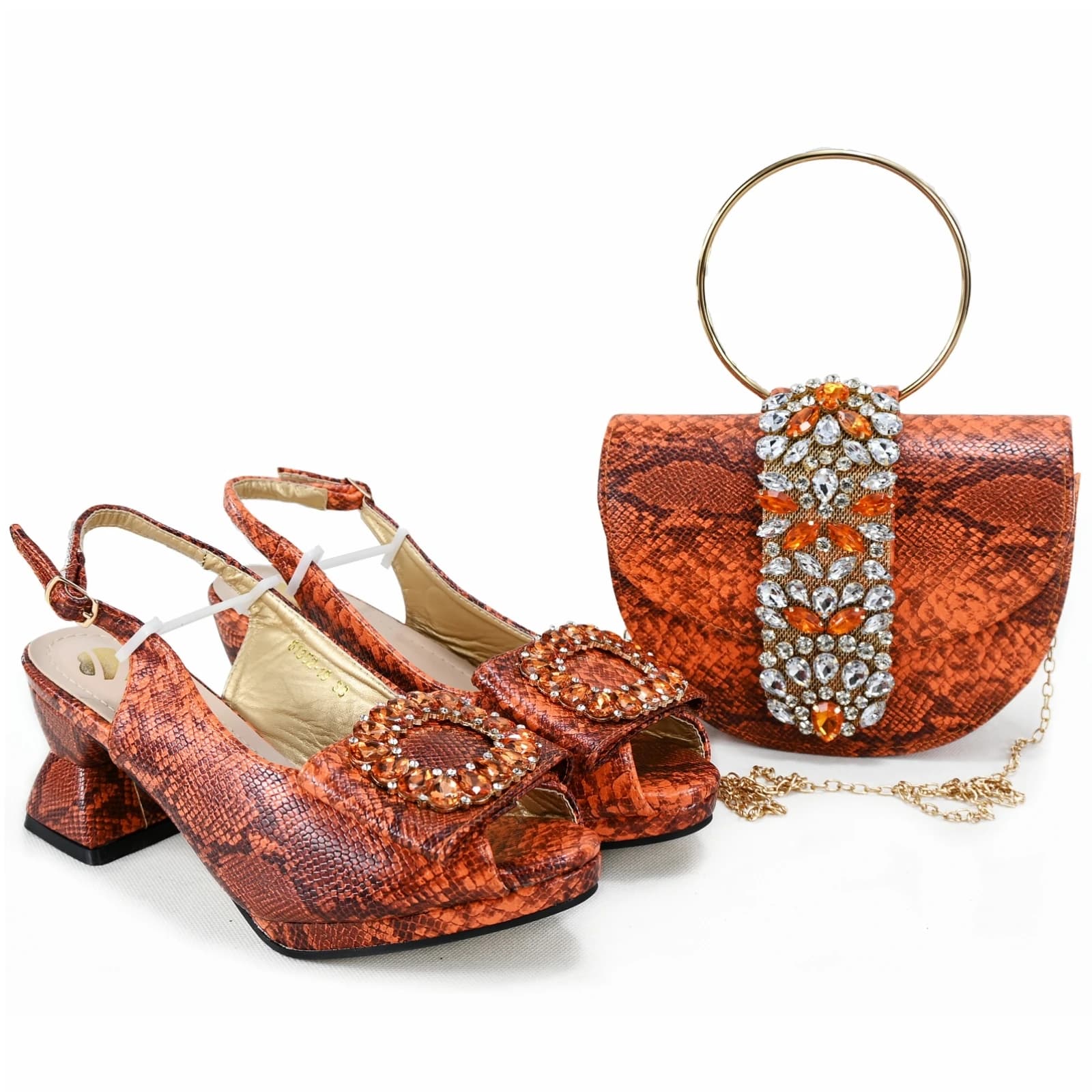 Doershow set di scarpe e borse italiane di moda africana per la festa serale con pietre borse italiane arancioni abbinate a borse! Hgv1-5