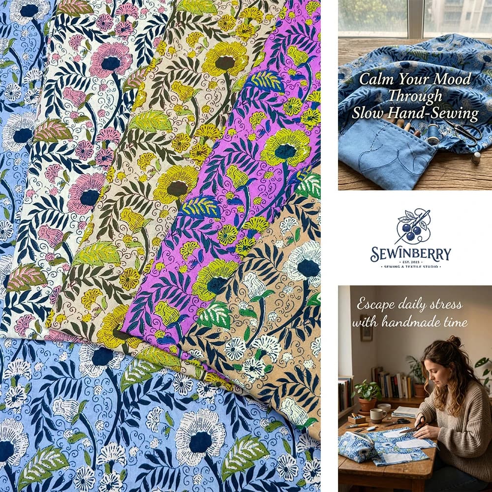Bohemian Hand Block Floral Printed Fabric Stress-Relief DIY Sewing Material For Handmade Dress Curtain And Patchwork Art Crafts