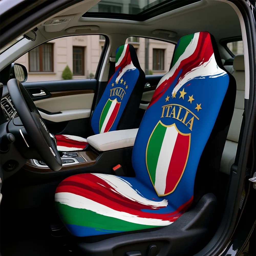 2 pieces, elegant car seat covers with italian flag design, foldable and washable, perfect for single front seats, ideal for