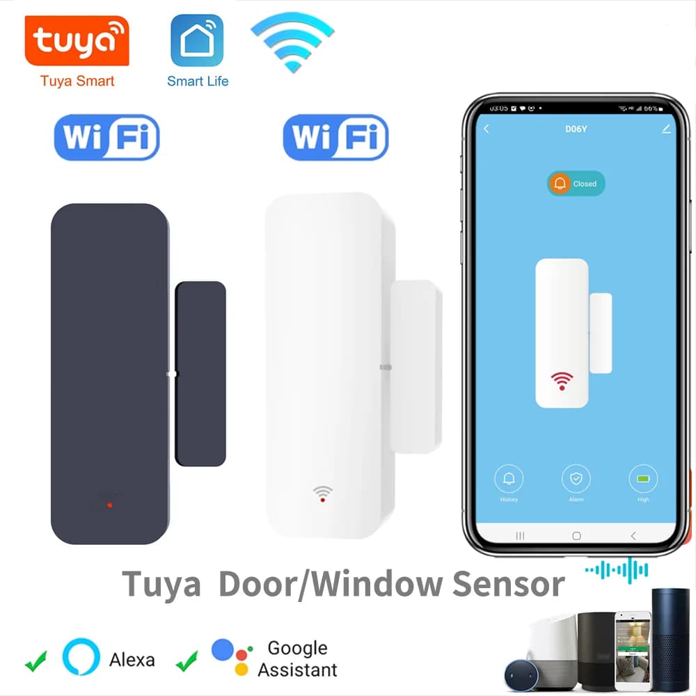 Tuya Wifi Sensore porta Sensore ingresso finestra Sicurezza antifurto Sensore magnetico Allarme Vita intelligente Funziona con Alexa Google Home