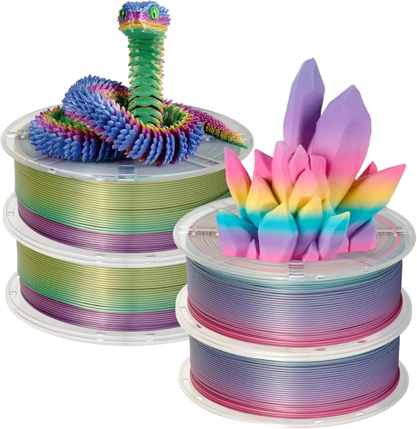 Filamento PLA Seta Arcobaleno 4KG per Stampante 3D, 1.75mm ±0.02mm, Cambio Colore Rapido, Compatibile con la Maggior Parte delle Stampanti FDM