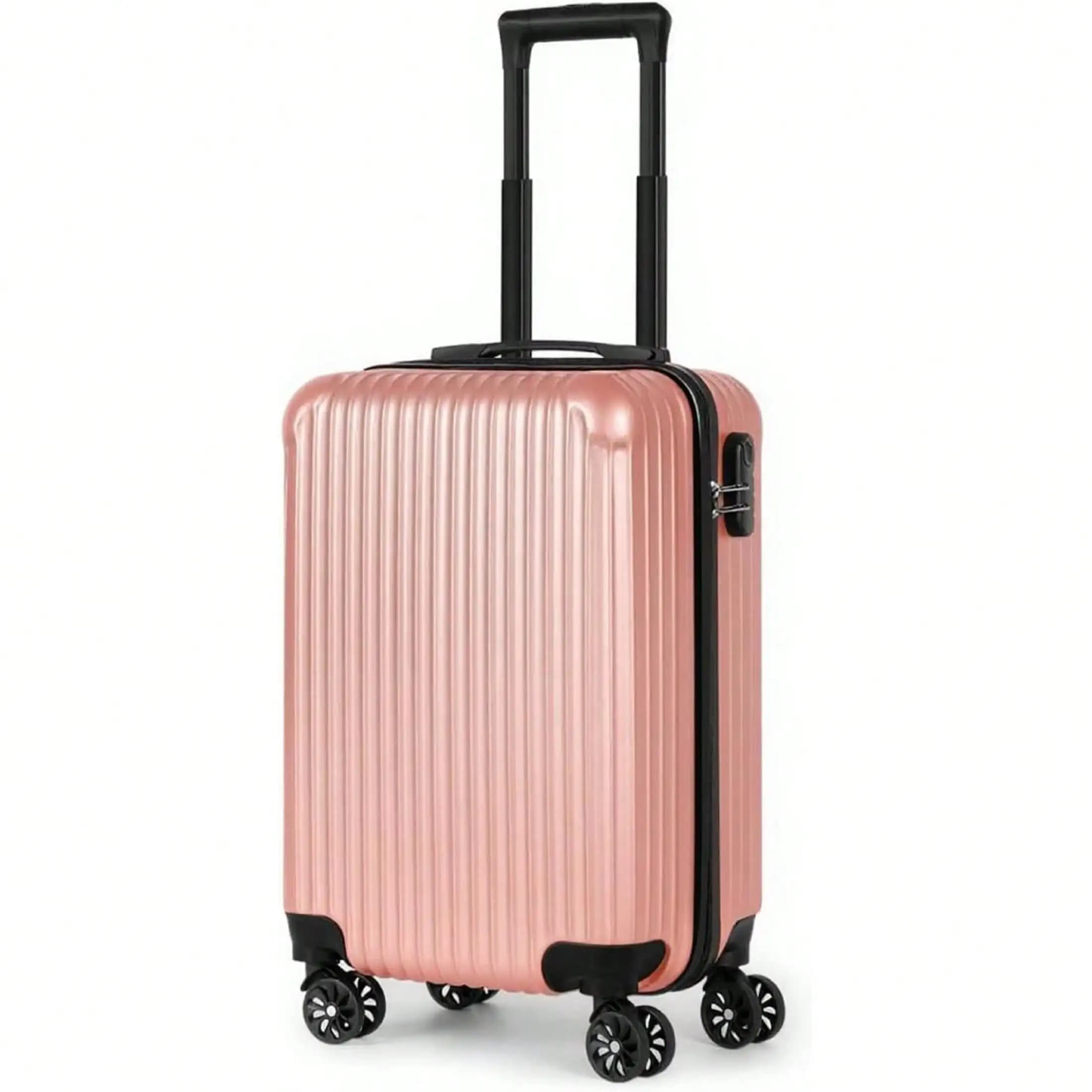 21.5" Carry-On Luggage, Lightweight Hardside Suitcase With Spinner Wheels,Airline Approved (Rose Gold-Vertical Stripe)
