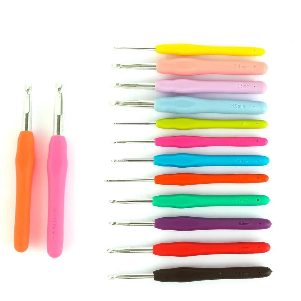 2.0-10mm Multicolor DIY Ergonomic Handle Crochet Hook Knitting Needles Weave Yarn Aluminum