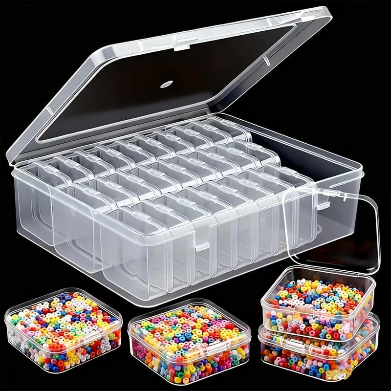 Set of 31 Boxes (30 Small + 1 Large) for Organization and Conservation, Transparent Plastic Containers - Suitable for Beads, Jewelry and