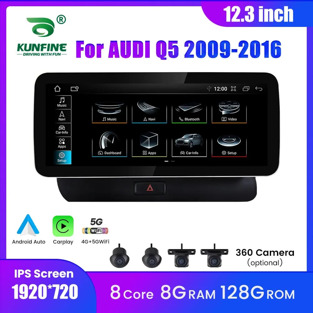 Autoradio Android da 12.3 pollici per AUDI Q5 2009 2010 2011 2012 2013 2014-2017 Navigazione GPS Lettore multimediale Audio Stereo Carplay